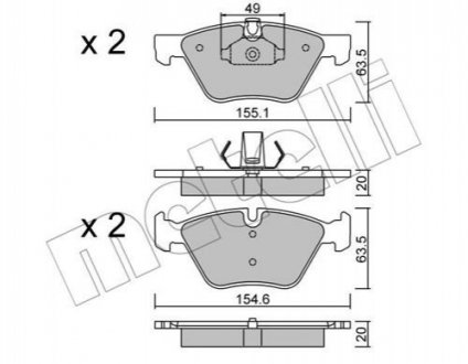 Комплект тормозных колодок, дисковый тормоз Metelli 22-0557-0