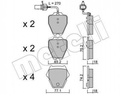 Комплект гальмівних колодок (дискових) Metelli 22-0774-1