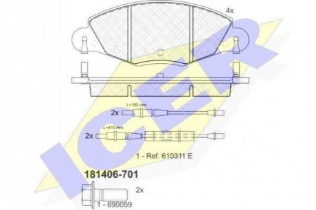 Комплект гальмівних колодок (дискових) ICER 181406-701