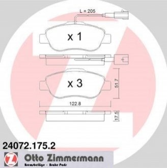 Комплект тормозных колодок ZIMMERMANN 24072.175.2 (фото 1)