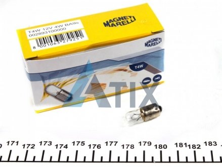 Автолампа T4W BA9s 4 W прозрачная MAGNETI MARELLI 002893100000 (фото 1)