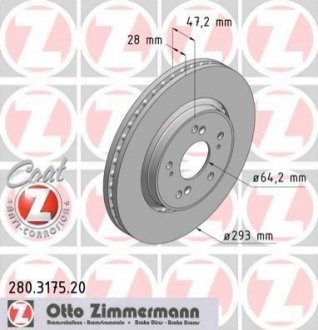 Диск тормозной передний ZIMMERMANN 280.3175.20