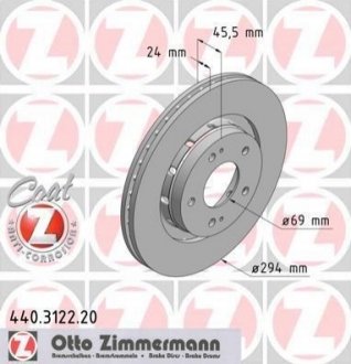 Тормозной диск передний вент. Mitsubishi Outlander, Outlander XL (294x24) ZIMMERMANN 440.3122.20