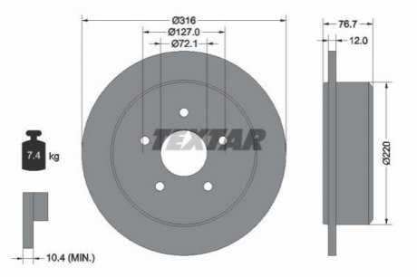 Диск тормозной задний jeep wrangler ii (tj) 2,8 crdi 96-08 wrangler iii (jk) 2,8 crd3,8 07- TEXTAR 92227700