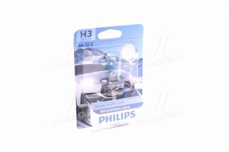 Лампа накаливания H3 WhiteVision ultra 12V 55W P14,5s (+60) (3900K) 1шт. blister PHILIPS 12336WVUB1