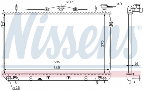 Радіатор охолодження HYUNDAI ELANTRA (J2/RD) (95-) NISSENS 62298