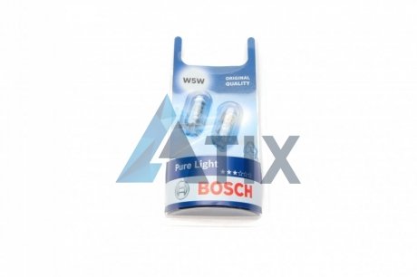 Автолампа Pure Light W5W W2,1x9,5d 5 W прозрачная BOSCH 1987301026