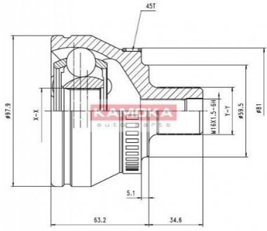 ШРУС Audi A4 95\'->.A6 97\'->.Skoda Superb 02\'->.VW Passat 96\'-> наружн. 38/27/59мм /45 ABS (большой)* KAMOKA 6560