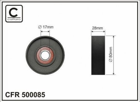 Ролик металлический гладкий натяжителя поликлинового ручейкового ремня 17x80x31 Hyundai Accent 06- / CAFFARO 500085 (фото 1)