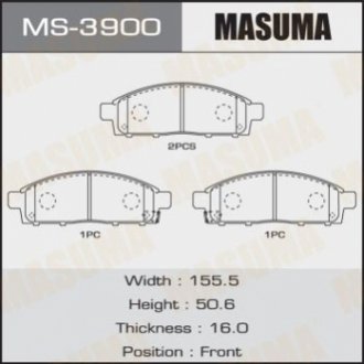 Колодка тормозная передняя Mitsubishi L200 (07-), Pajero Sport (09-15) MASUMA MS-3900 (фото 1)