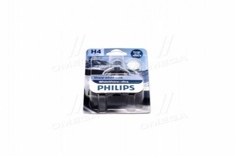 Лампа накаливания H4 12V 60/55W WhiteVision ULTRA +60 (4200K) (1шт) PHILIPS 12342WVUB1