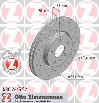 Диск тормозной (передний) Opel Insignia A 08- (321x30) (с покрытием) (с отверсти ZIMMERMANN 430.2615.52
