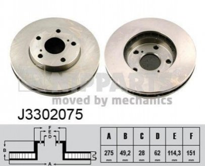 Диск тормозной TOYOTA AVENSIS 01-/CAMRY 91-01/PREVIA 00- передний вент.D=275мм. NIPPARTS J3302075