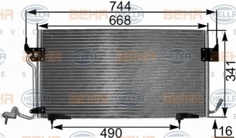 Радиатор кондиционера, конденсер 668x341x16 Citroen Berlingo/ Peugeot Partner HELLA 8FC 351 301-291