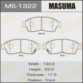 Колодка тормозная передняя Toyota Camry (-00), RAV 4 (-00) MASUMA MS-1322