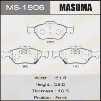 Колодки дисковые YARIS/ NLP90L, SCP90L, NLP130L front (1/6) MASUMA MS-1906 (фото 1)