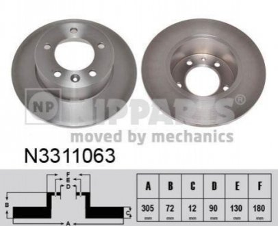 Диск тормозной задний Renault Master/Opel Movano 10- (305x12) FWD NIPPARTS N3311063