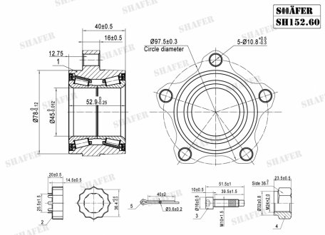 Подшипник передний Ford Transit, 00-06, (45x53x78), монт. ккт.+ SHAFER SH15260K (фото 1)