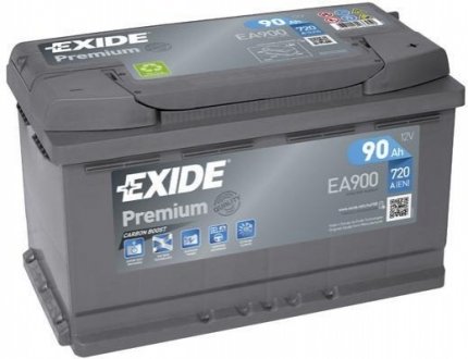 Аккумулятор Premium Carbon Boost 12V/90Ah/720A (R+) (315х175х190) EXIDE EA900. (фото 1)