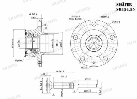 Ступиця ззаду VW, Golf V-VI, 04-, (D=30mm), ABS+, монт. ккт.+ SHAFER SH15455K (фото 1)