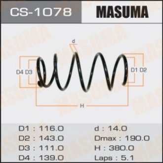 Пружина подвески front CAMRY/ ACV30, MCV30, ACV35 MASUMA CS1078 (фото 1)