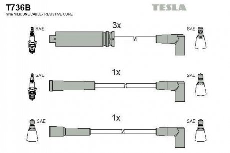Провода высоковольтные Нексия 1,5 SOHC, Эсперо силикон TESLA T736B