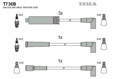 Кабель запалювання к-кт Daewoo Nexia 1,5 95-97 TESLA T736B