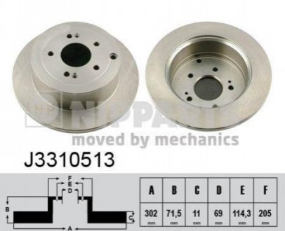 Диск тормозной HYUNDAI SANTA FE 06- задний D=302мм. NIPPARTS J3310513