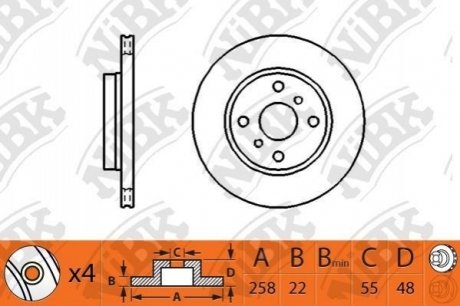 Диск тормозной передний 258мм Toyota Corolla NiBK RN1245