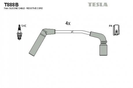 Провід свічковий Матіз 1,0/Авео 1,2 (силікон) TESLA T888B