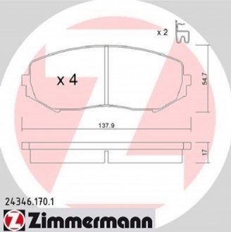 Комплект тормозных колодок ZIMMERMANN 243461701 (фото 1)