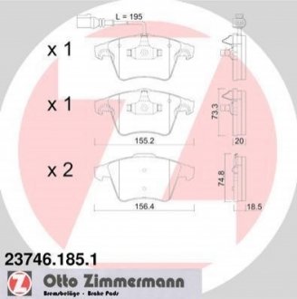 Колодки тормозные (с датчиком) ZIMMERMANN 23746.185.1 (фото 1)