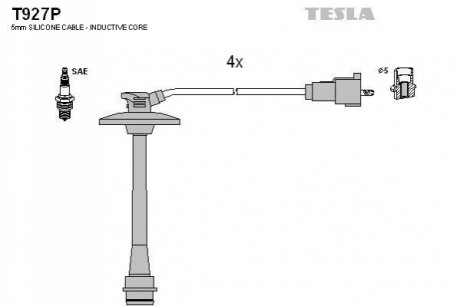 Кабель запалювання к-кт Toyota 97-00 2,0 3SFE TESLA T927P