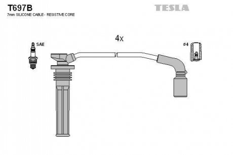 Комплект кабелiв запалювання TESLA T697B