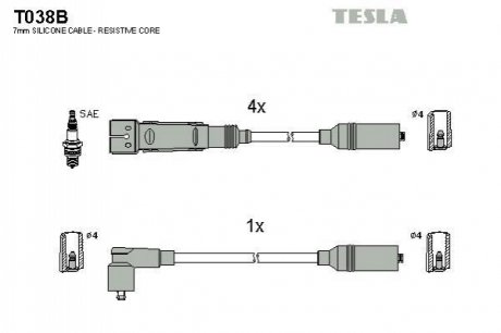 Кабель запалювання к-кт Audi 80 83-96 1,6 TESLA T038B (фото 1)