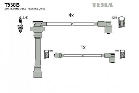 Кабель запалювання к-кт Mitsubishi 85-2,0 TESLA T538B