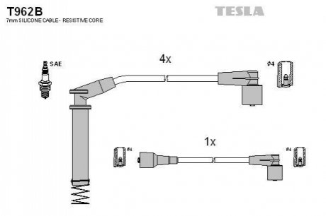 Провода зажигания, комплект TESLA T962B (фото 1)