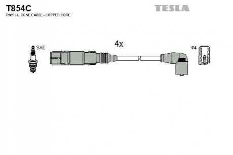 Провода в/в AUDI/VW/SKODA/SEAT 1,6/2,0 00г> к-кт TESLA T854C (фото 1)