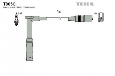 Провода зажигания, комплект TESLA T805C