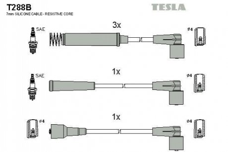 Кабель запалювання к-кт Opel Vectra,Corsa, Combo 82-93 1,2 TESLA T288B