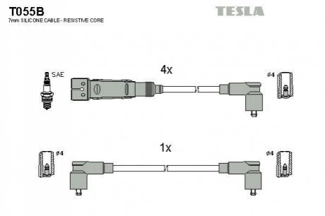 Комплект высоковольтных проводов caddypolo VW TESLA T055B (фото 1)