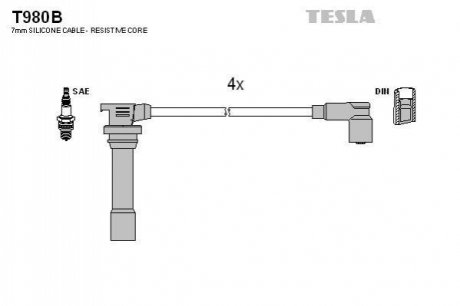 Кабель зажигания, к-кт Mazda 323 94-98 1,5 Z5-DE TESLA T980B (фото 1)