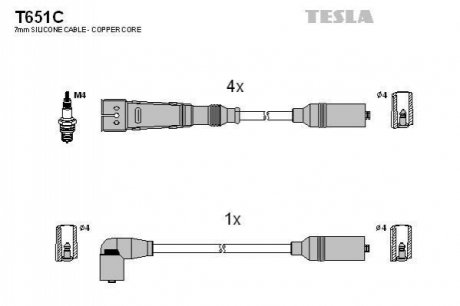 Провода зажигания, комплект TESLA T651C (фото 1)