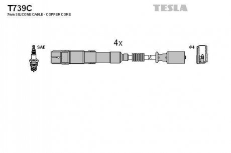 Провода высоковольтные, комплект Mercedes-benz A-class (w169) 1.5 (04-12) TESLA T739C