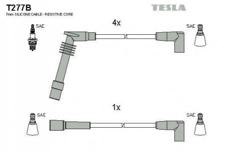 Кабель запалювання к-кт Opel Astra F 1.6i 09.91-01.98 C16NZ TESLA T277B