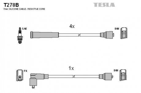 Кабель запалювання к-кт Opel Omega 88-90 2,4i TESLA T278B