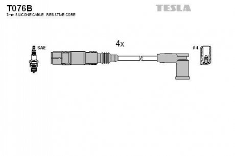 Провода зажигания, комплект Skoda Octavia (1U2) TESLA T076B (фото 1)