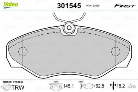 Гальмівні колодки дискові NISSAN/OPEL/RENAULT Primastar/Vivaro/Espace/Trafic 1,9-3,0 F 98>> Valeo 301545