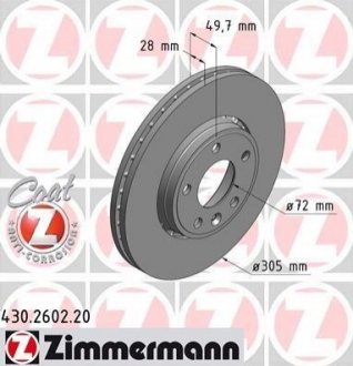 Тормозной диск ZIMMERMANN 430260220 (фото 1)