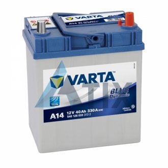Аккумулятор 40Ah-12v BD(A14) (187х127х227),R,EN330 Азия тонк.клеммы VARTA 540126033 (фото 1)